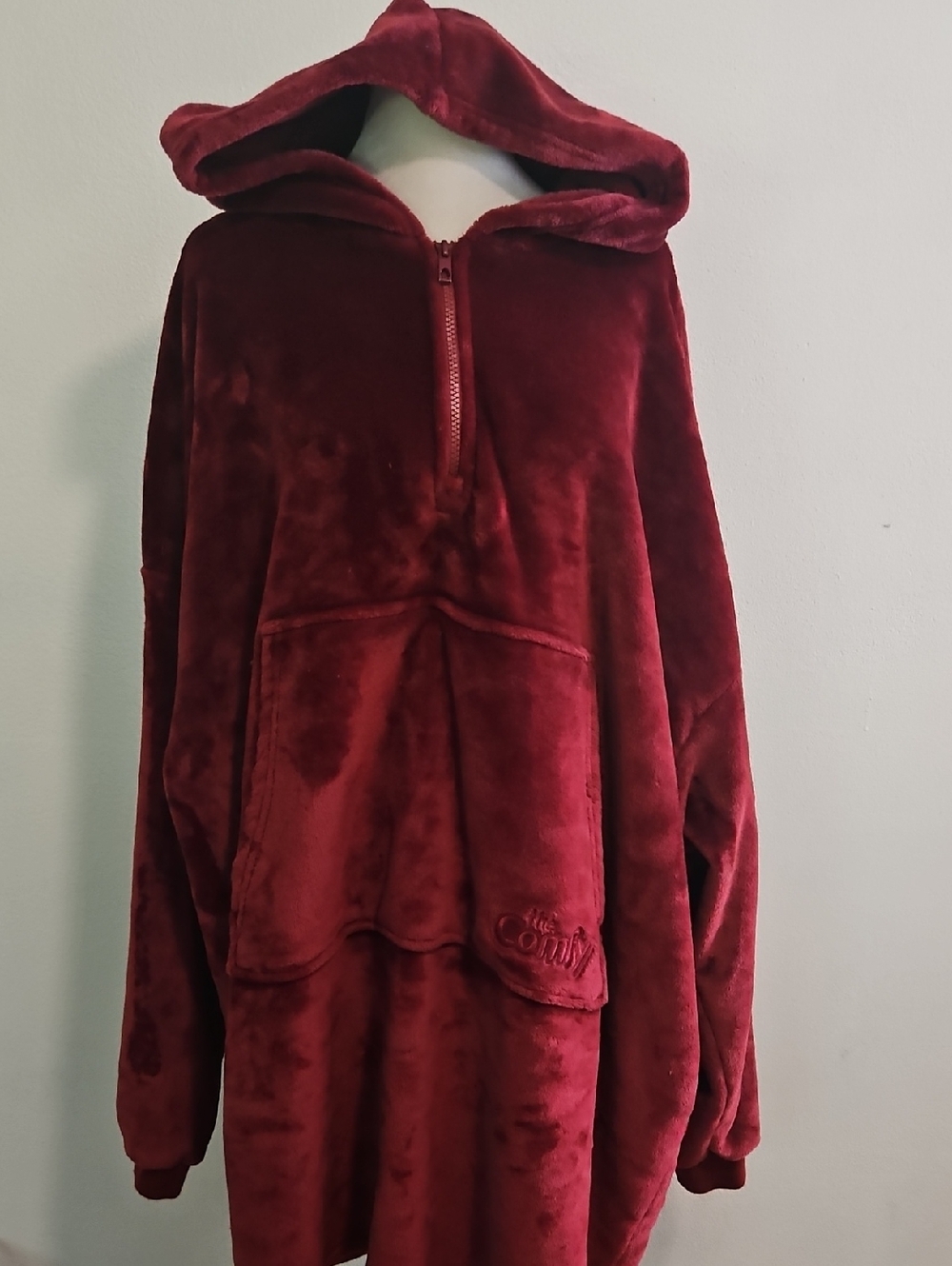 The Comfy Cozy Plush Hooded Pullover - Deep Burgundy One Size Fits All